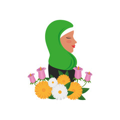 Wall Mural - profile of islamic woman with traditional burka and garden flowers