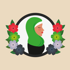 Wall Mural - profile of islamic woman with traditional burka in floral wreath