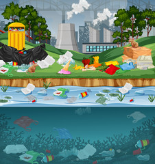 Wall Mural - Water pollution with plastic bags in park