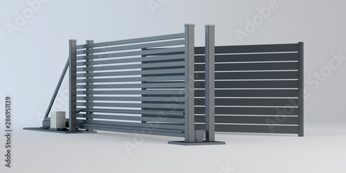 Sliding gate and fence panel, 3D illustration Tableau sur Toile