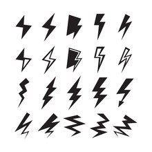 Black Silhouette Thunder And Lightning Bolt Icons Set On White Background