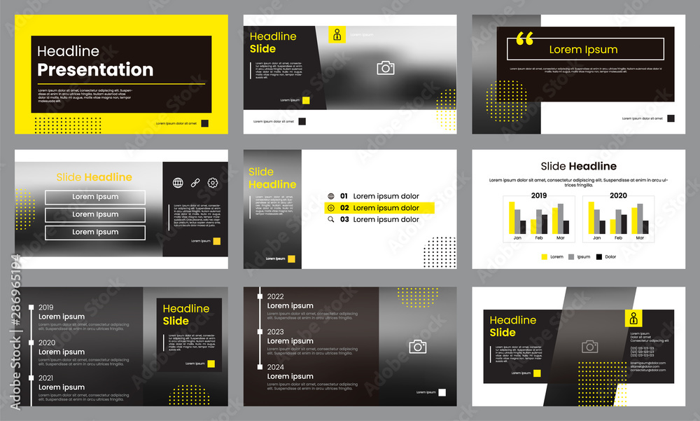Yellow and white presentation template layout. Business data ...