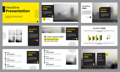 Yellow and white presentation template layout. Business data visualization