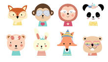 Cute Baby Animal Cartoon With Fox,monkey,sloth,panda,rabbit,squirrel