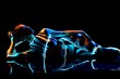 Naked girl lying in water and leds the dark