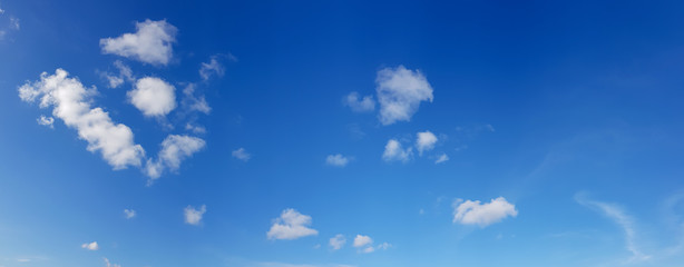 Wall Mural - panorama of clear blue sky with white cloud background. clearing day and good weather in the morning