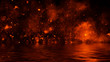 Leinwandbild Motiv Texture of fire with reflection in water. Flames on isolated black background. Design element.