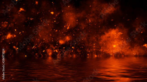 Fotografía Texture of fire with reflection in water