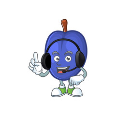 Canvas Print - With headphone fruits prune character on white background