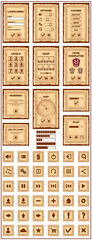 Sticker - Design of the game user interface. A set of items. Isolated on gray background. Vector illustration.