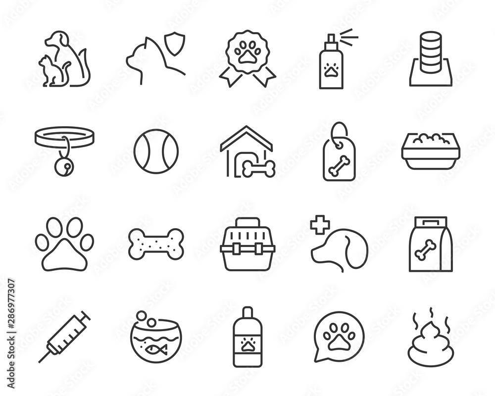 set of pet icons, dog, cat, puppy, animals - obrazy, fototapety, plakaty 