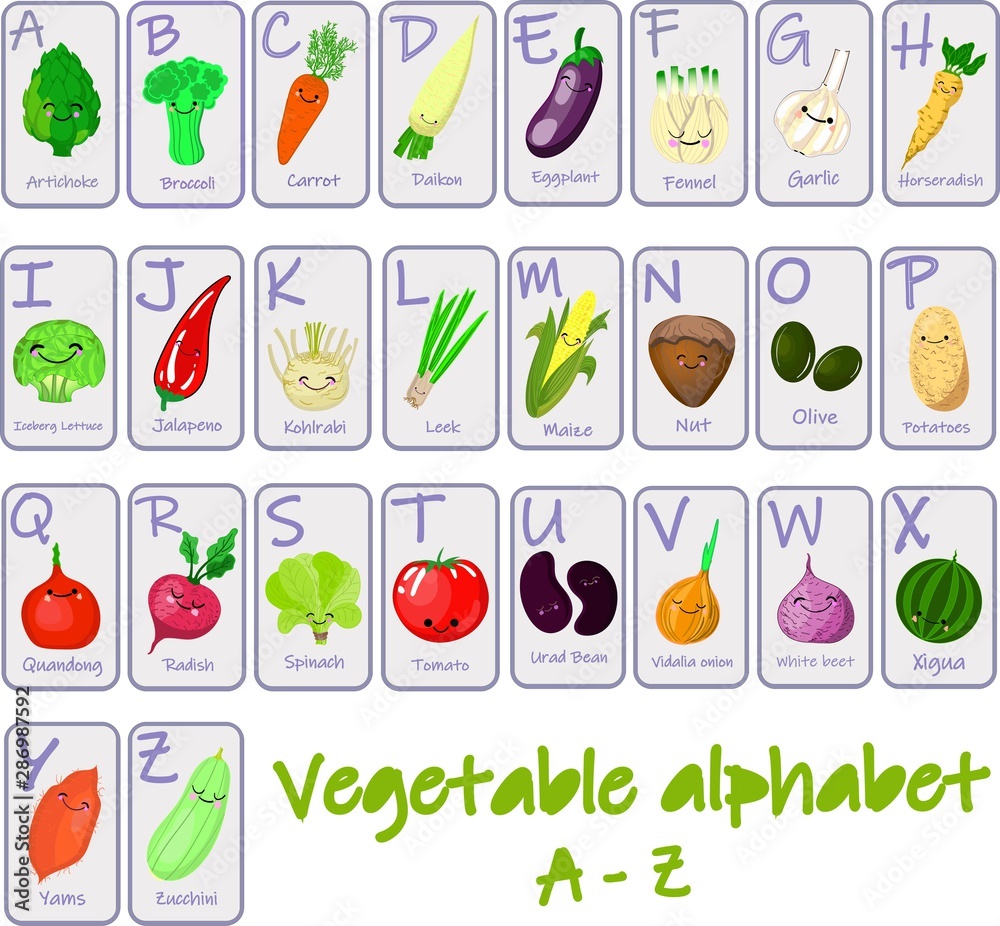 vegetables. A large collection of characters. The alphabet is all ...