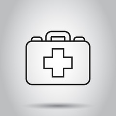 Wall Mural - First aid kit icon in flat style. Health, help and medical diagnostics vector illustration on isolated background. Doctor bag business concept.