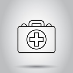 Wall Mural - First aid kit icon in flat style. Health, help and medical diagnostics vector illustration on isolated background. Doctor bag business concept.