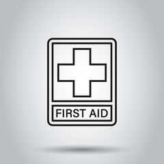 Wall Mural - First aid sign icon in flat style. Health, help and medical vector illustration on isolated background. Hospital business concept.