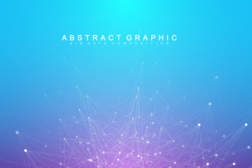 Poster - Big data visualization. Geometric abstract background visual information complexity. Futuristic infographics design. Technology background with connected line and dots, wave flow. Vector illustration