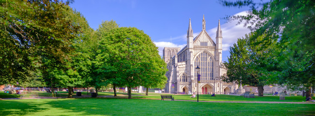 Wall Mural - Autumn afternoon light on the West Front of Winchester Cathedral, UK