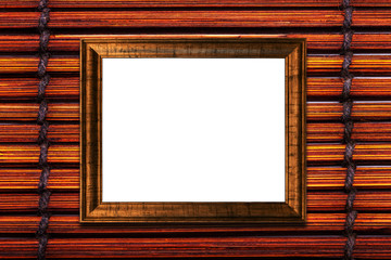 Poster - wooden brown frame on bamboo mat