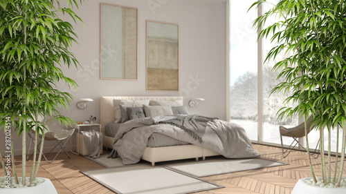 Zen Interior With Potted Bamboo Plant Natural Interior Design Concept Minimalist Luxury Bedroom With Carpets Double Bed And Window Contemporary Modern Architecture Concept Idea Buy This Stock Illustration And Explore Similar