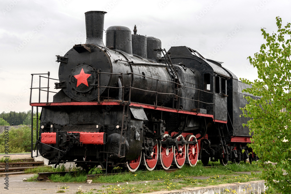 The old steam train. Vintage toned - obrazy, fototapety, plakaty 