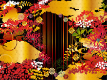 秋紅葉金雲和柄背景素材