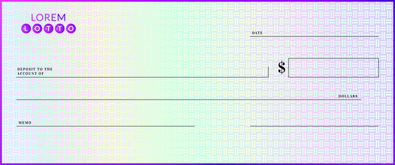 Poster - Blank lottery check template. Fake cheque page mockup.