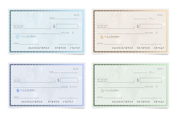 Poster - Blank template of the bank cheque. Checkbook check page with an empty fields to fill.