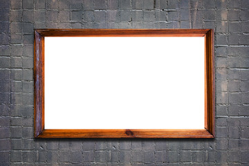 Poster - wooden brown frame on stone gray wall