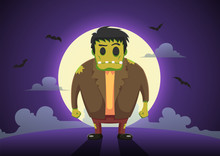 Halloween Frankenstein Zombies At Full Moon Night