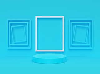 Poster - abstract Geometric shapes background with podium and frames. 3d rendering