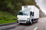 Fototapeta Uliczki - White delivery thermo truck, van logistic