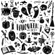 Halloween Magic Cartoon Black White Set