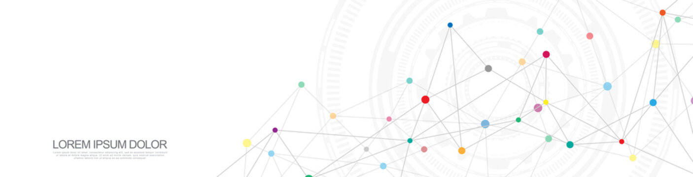 Website header or banner design with abstract geometric background and connecting dots and lines. Global network connection. Digital technology with plexus background and space for your text.