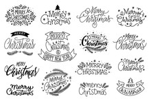 Merry Christmas Hand Drawn Lettering Banner Vector