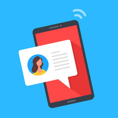 Poster - Text messaging. Mobile phone with message on screen. Smartphone and SMS. Online chat, texting concepts. Modern flat design. Vector illustration