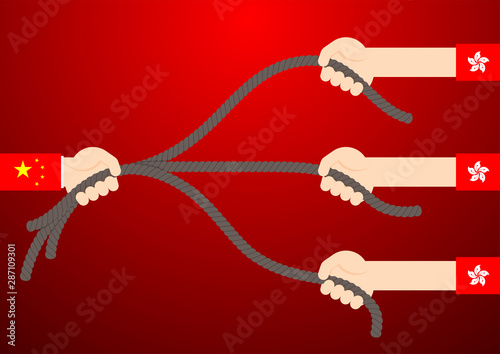 Government Hand Of China And Citizen Hand Of Hong Kong Flag Pull