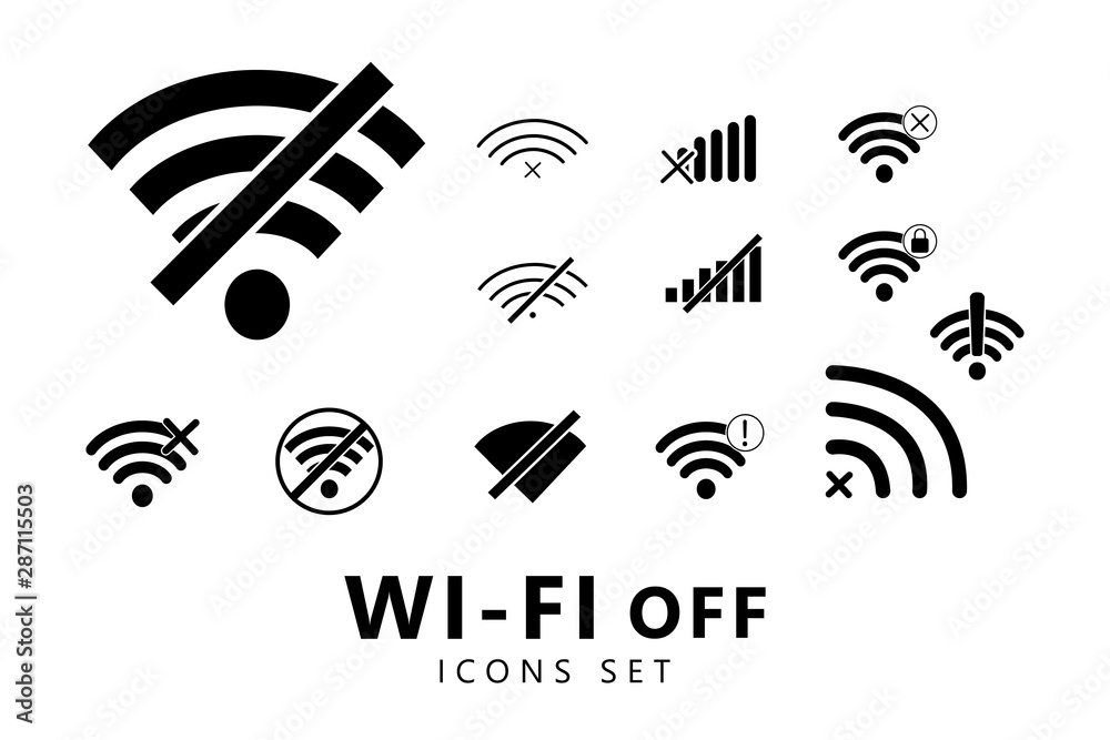 Offline wifi icons set. Wifi off icons. Wi-Fi off icons. Disconnected wireless network icons - obrazy, fototapety, plakaty 