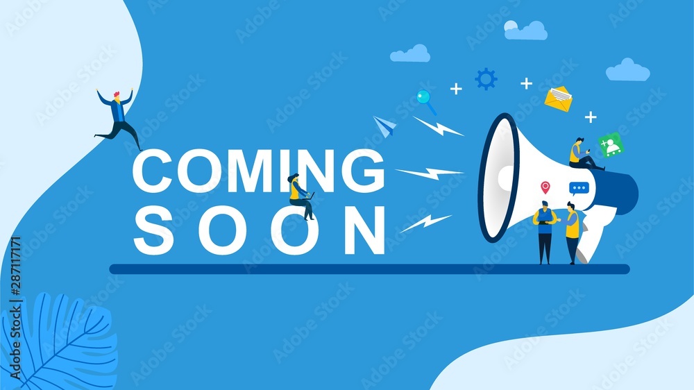 Coming soon with Tiny People Character Concept Vector Illustration ...
