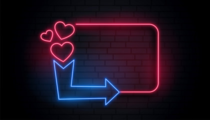 Canvas Print - retro neon light heart frame with arrow and text space