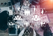 © InfiniteFlow - Human Resources Recruitment and People Networking Concept. Modern graphic interface showing professional employee hiring and headhunter seeking interview candidate for future manpower.
