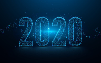 Poster - Happy new year 2020 banner from lines, triangles and particle style design. Illustration vector