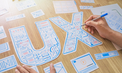 Poster - ux designer creative prototype Graphic planning application development for web mobile phone . User experience concept.