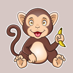 Wall Mural - Cartoon monkey or ape. Vector illustration.