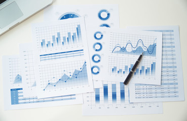 Poster - businessman working data document graph chart report marketing research development  planning management strategy analysis financial accounting. Business  office concept.