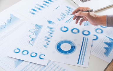 Poster - businessman working data document graph chart report marketing research development  planning management strategy analysis financial accounting. Business  office concept.