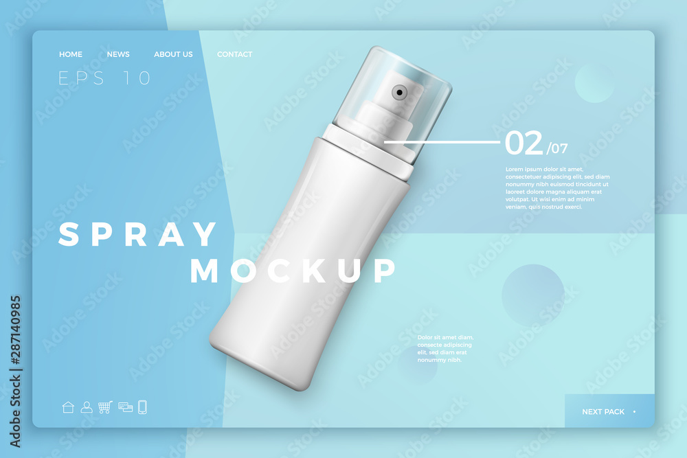 Vector 3d realistic spray bottle with cap on modern site template with ...