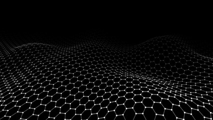 Fototapete - Futuristic hexagon background. Vector technology background with dynamic wave. Big data visualization.