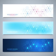 Wall Mural - banners design template for healthcare and medical decoration with flat icons and symbols. science, 