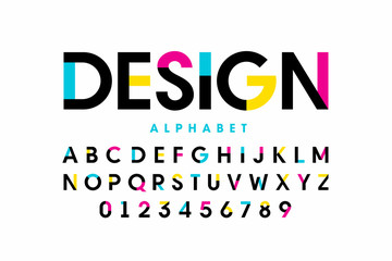 Fototapete - Modern bright colorful font design, alphabet letters and numbers