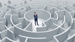 © ra2 studio - Young businessman standing in a middle of a 3d round maze